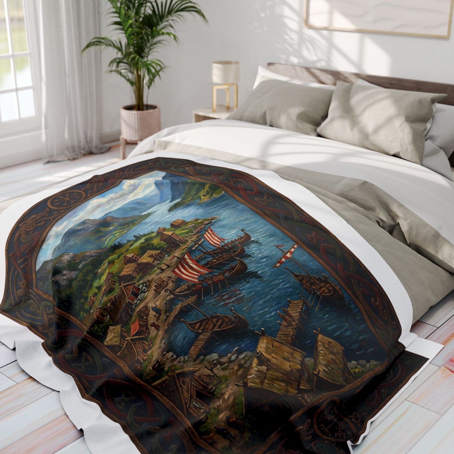Viking Longship Fleece Blanket — Norse Mythology Home Decor | Velvet Ink Market