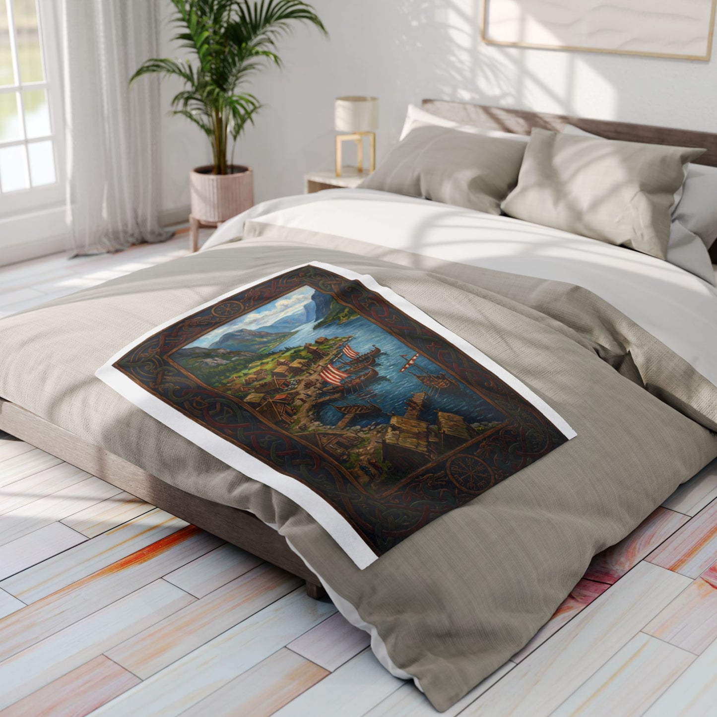 Viking Longship Fleece Blanket — Norse Mythology Home Decor | Velvet Ink Market