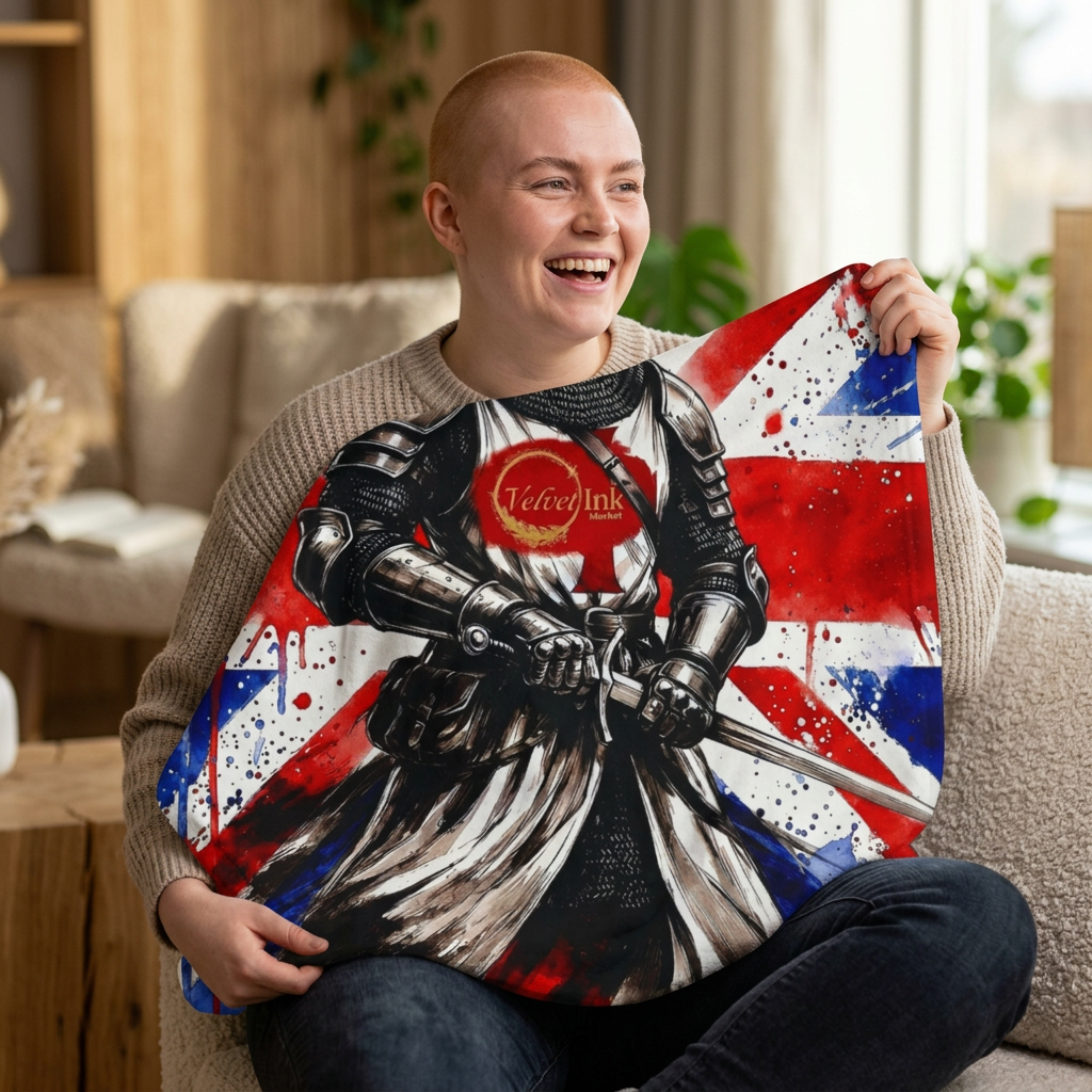 Templar Knight Union Jack Blanket — Gothic British Heritage | Velvet Ink Market