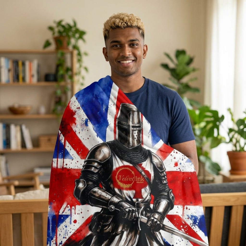 Templar Knight Union Jack Blanket — Gothic British Heritage | Velvet Ink Market