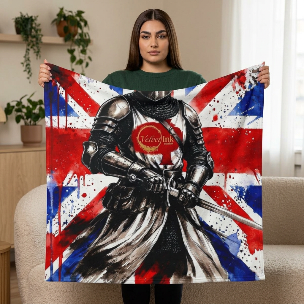 Templar Knight Union Jack Blanket — Gothic British Heritage | Velvet Ink Market