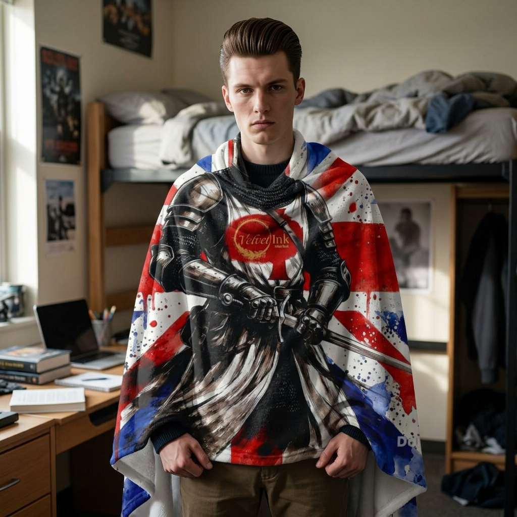 Templar Knight Union Jack Blanket — Gothic British Heritage | Velvet Ink Market