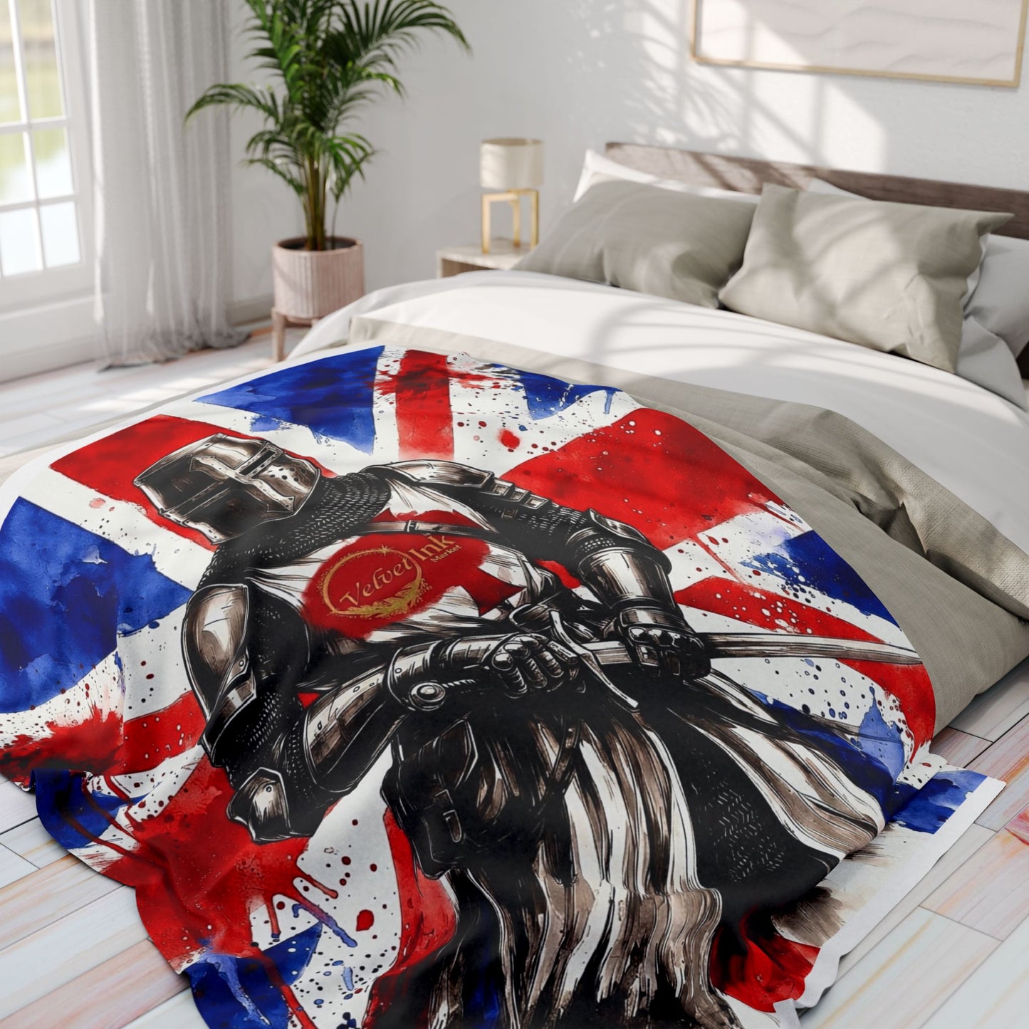 Templar Knight Union Jack Blanket — Gothic British Heritage | Velvet Ink Market