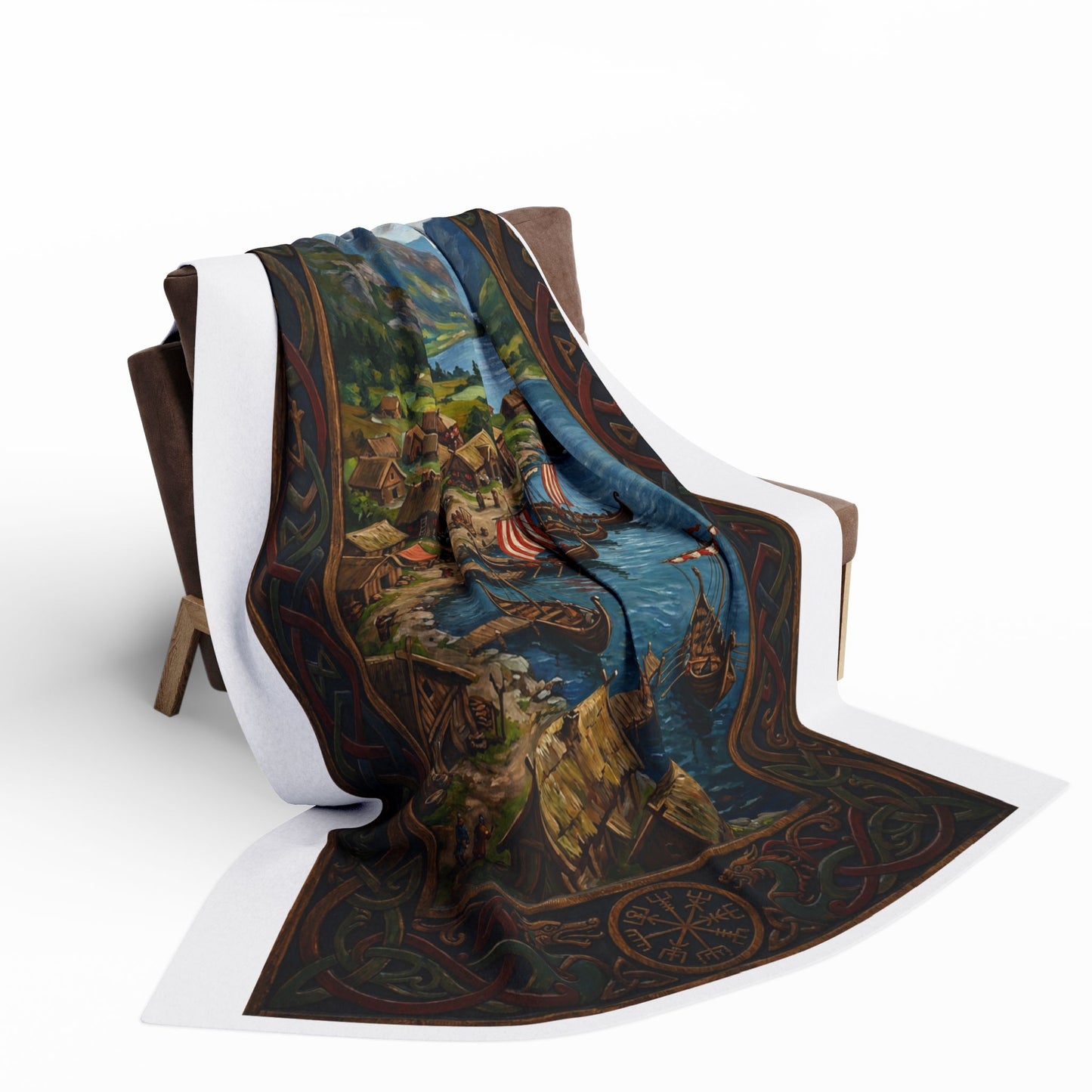 Viking Longship Fleece Blanket — Norse Mythology Home Decor | Velvet Ink Market