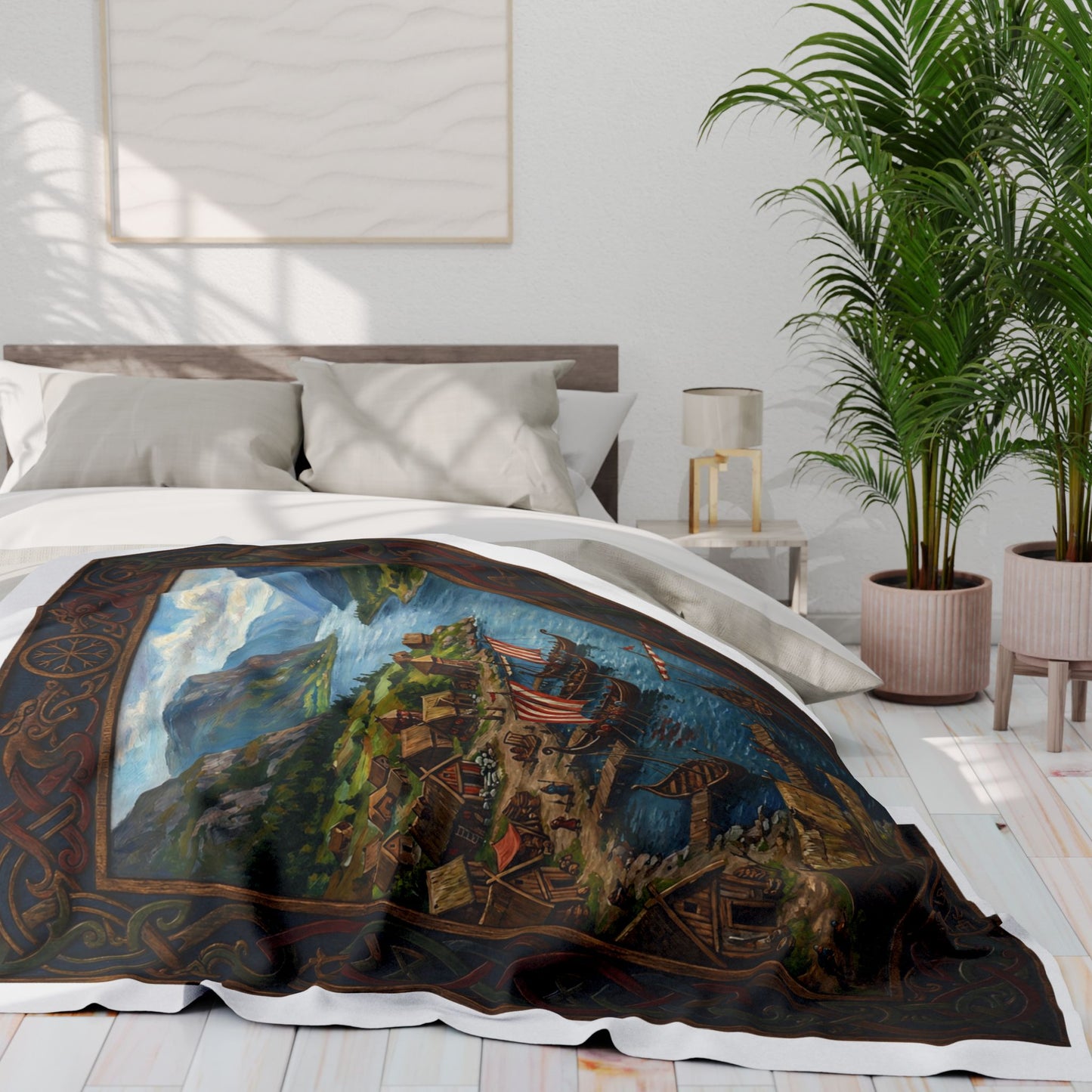Viking Longship Fleece Blanket — Norse Mythology Home Decor | Velvet Ink Market