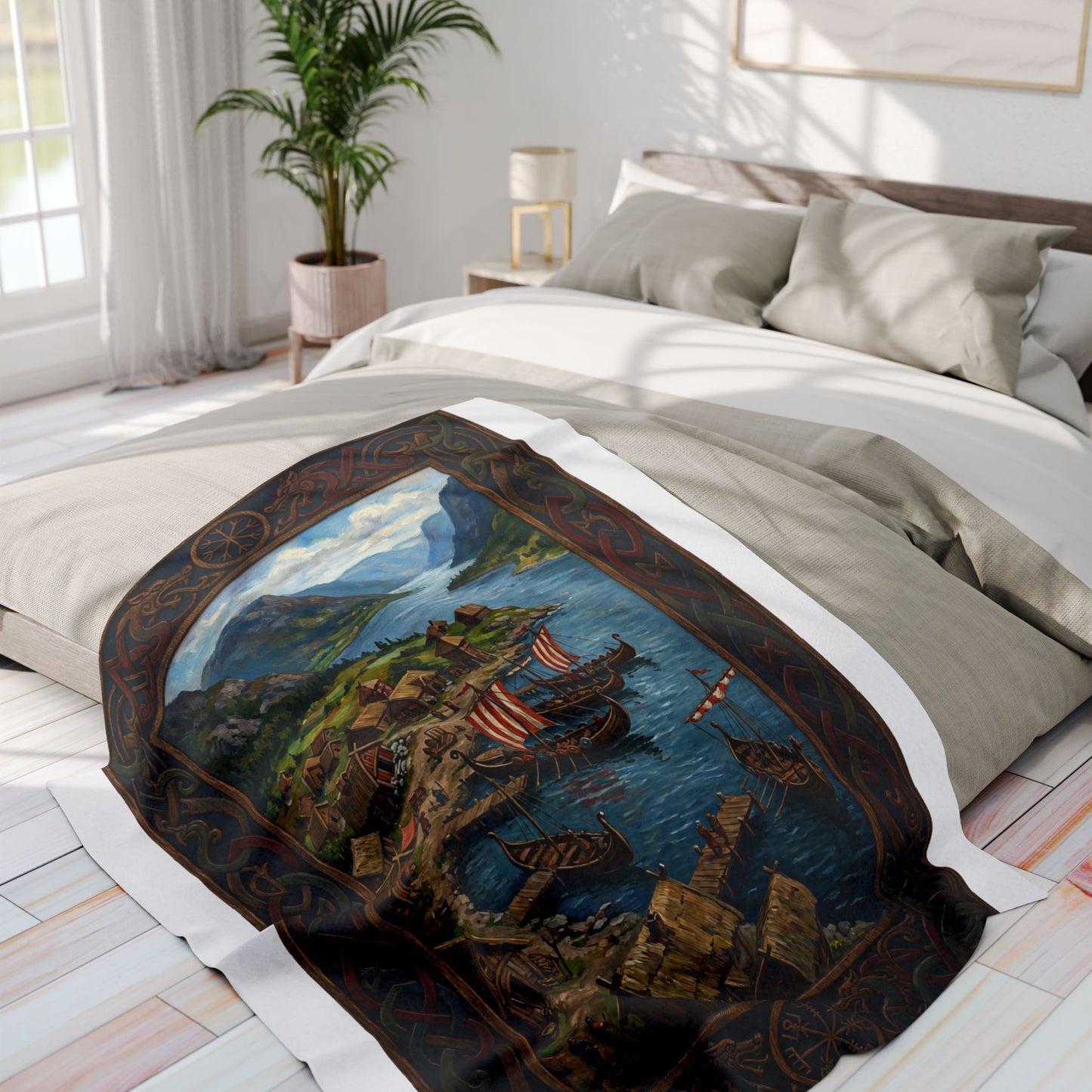 Viking Longship Fleece Blanket — Norse Mythology Home Decor | Velvet Ink Market