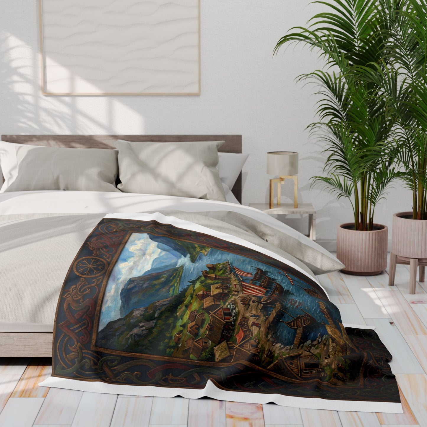 Viking Longship Fleece Blanket — Norse Mythology Home Decor | Velvet Ink Market